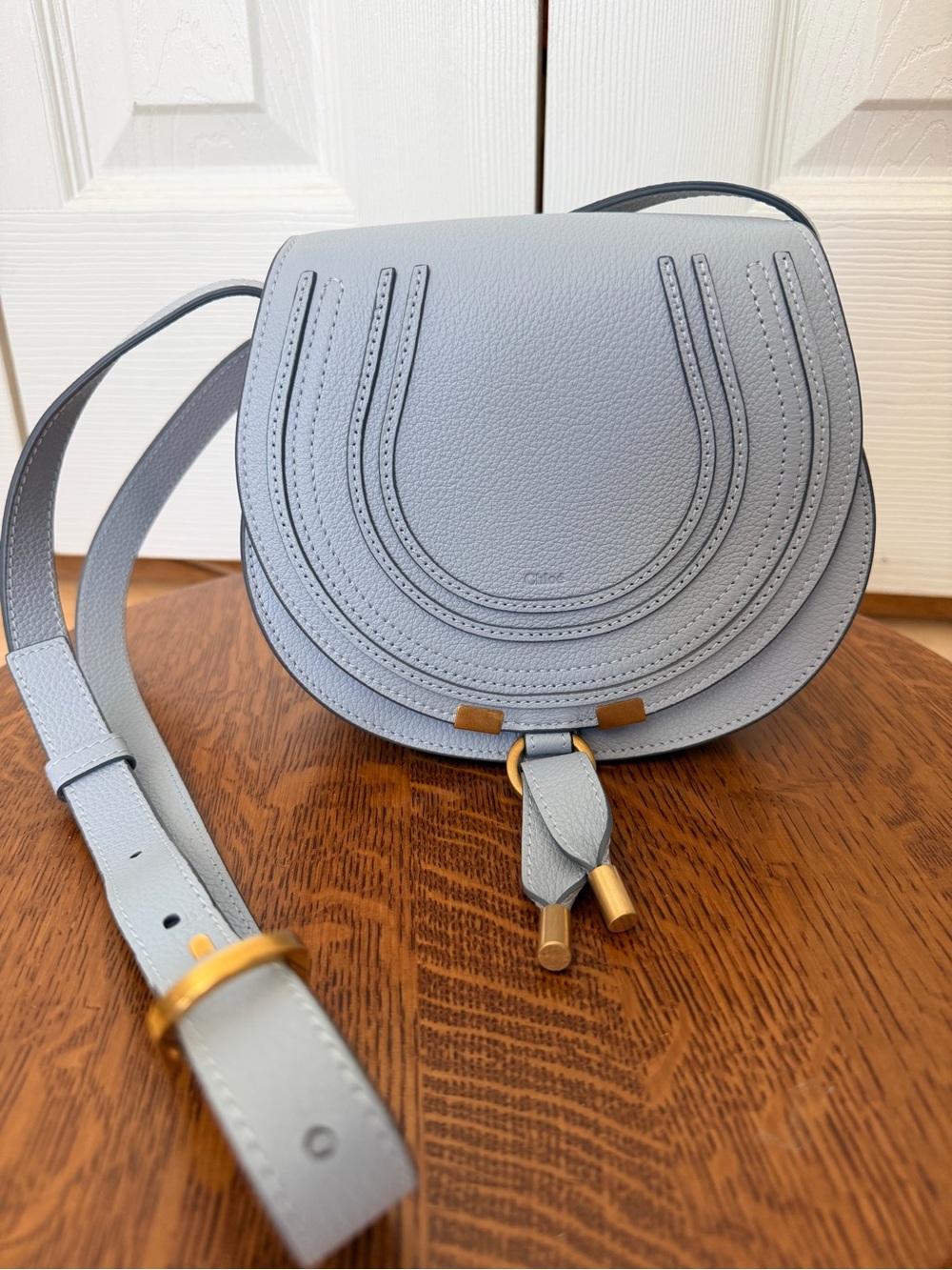 Chloe Small Marcie Saddle Crossbody Bag Light Blue